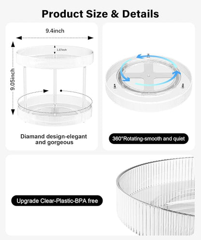 360° Clear Rotating Storage Tray, 2 Tier Lazy Susan Bathroom Countertop - Image 5