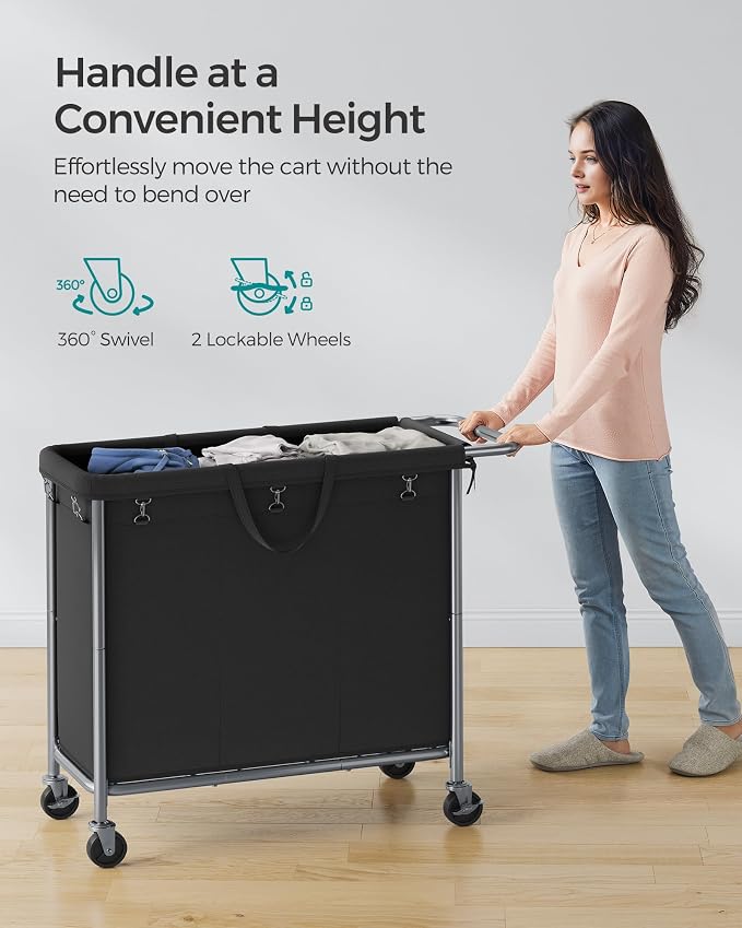 SONGMICS Laundry Basket with Wheels, 3-Section Rolling Laundry Hamper, 52.8 - Image 7