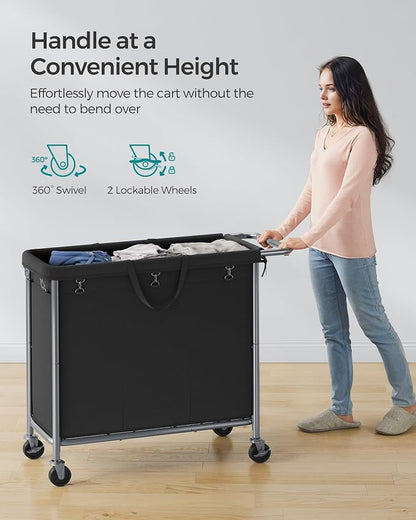 SONGMICS Laundry Basket with Wheels, 3-Section Rolling Laundry Hamper, 52.8 - Image 7