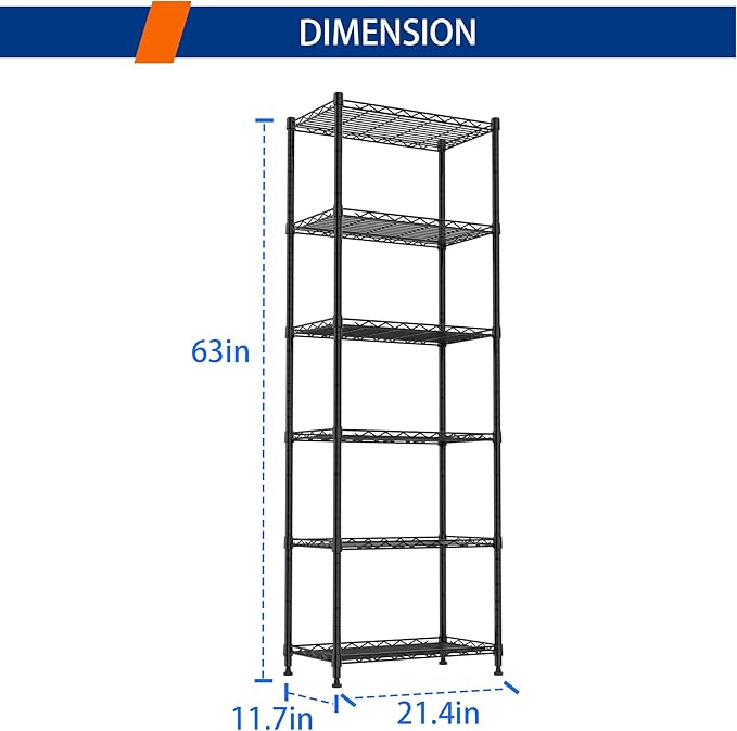 REGILLER 6 Wire Shelving Steel Storage Rack Adjustable Unit Shelves - Image 3