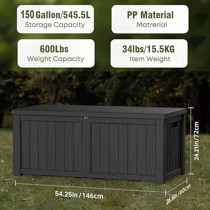 EasyUp 150 Gallon Outdoor Storage Box Waterproof, UV Resistant Resin Deck Box - Image 2