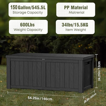 EasyUp 150 Gallon Outdoor Storage Box, Resin Waterproof UV-Resistant Deck Box - Image 2