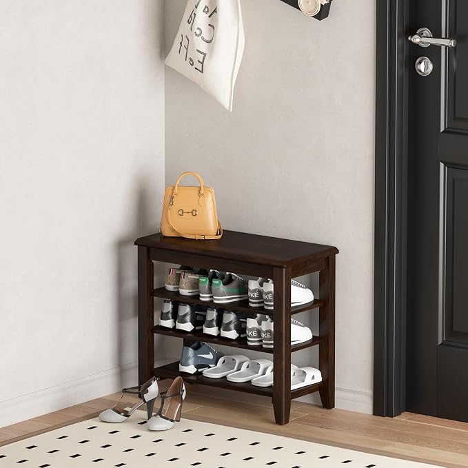 Taitiy Shoe Bench Storage Rubberwood, Entryway Bench - Image 2
