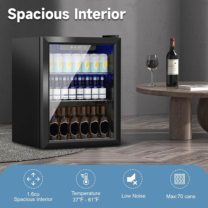 1.6 Cu.Ft Mini Fridge for 70 Cans, Small Beverage Refrigerator - Image 5
