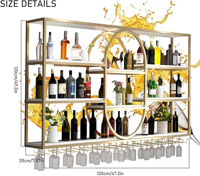 Large Wall Mount Wine Rack, Metal 4 Tier Large Capacity Hanging Bar Rack - Image 2