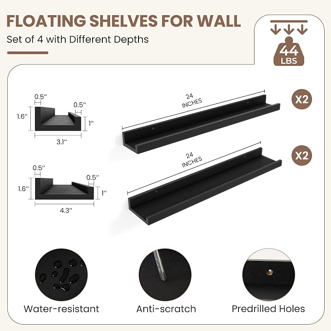 Fun Memories Picture Ledge Shelf, 24 Inch Picture Shelves - Image 3