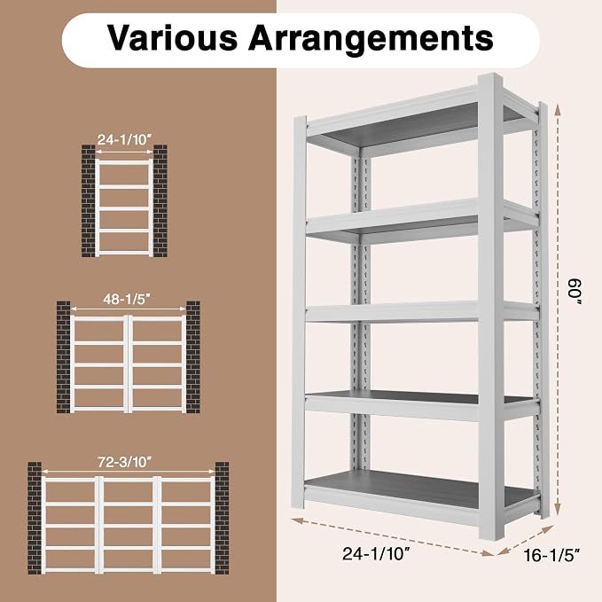 WORKPRO House 5-Tier Shelving Unit, 3000lbs Adjustable Storage Shelves - Image 2