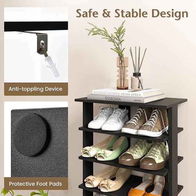 Tangkula 8-Tier Vertical Shoe Rack, Space-Saving Corner Shoe Organizer - Image 8