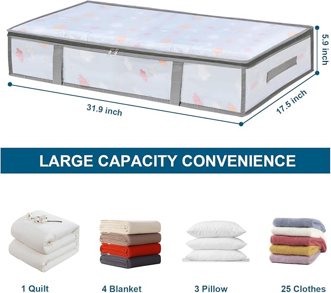 4 Packs Under Bed Storage Containers Bins, Humid-Proof Plastic Underbed Storage - Image 2