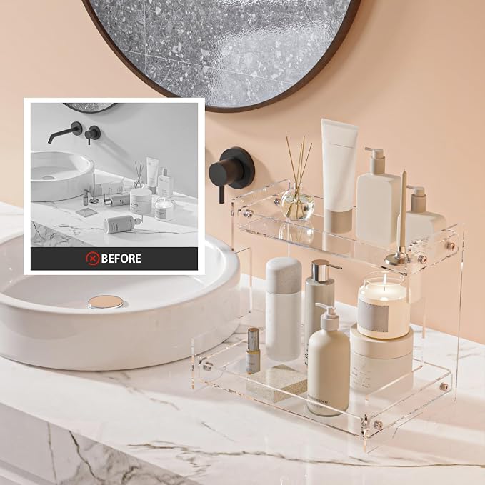 Bathroom Counter Organizer Countertop 2 Tier Storage Acrylic Corner Makeup - Image 5
