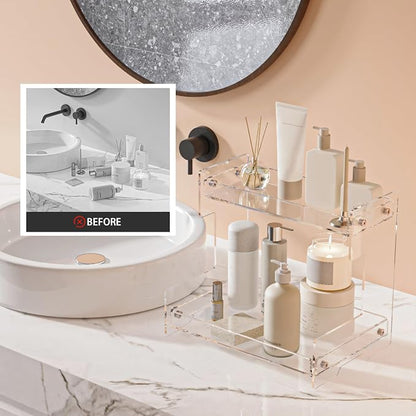 Bathroom Counter Organizer Countertop 2 Tier Storage Acrylic Corner Makeup - Image 5