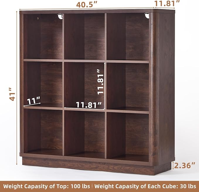 9 Cube Bookshelf, Wood Floor Standing 3-Tier Cubby Book Shelf - Image 2