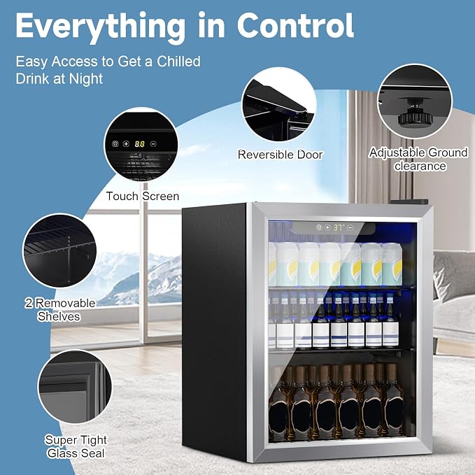 Beverage Refrigerator Cooler, 70 Can Mini Fridge Glass Door - Image 2