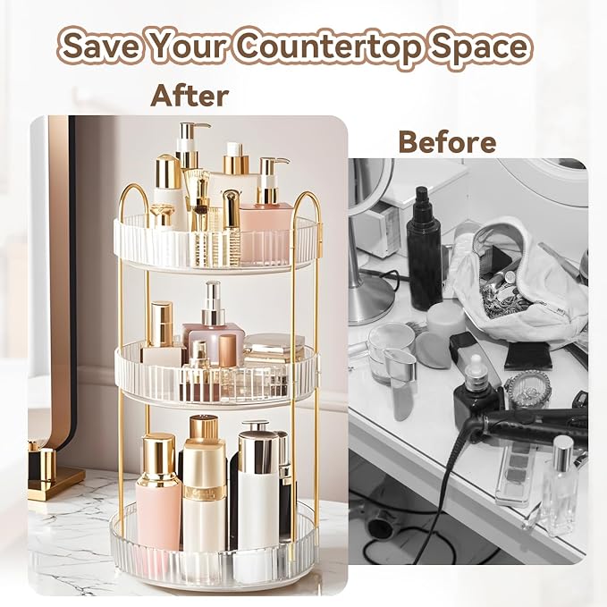 360° Rotating Makeup Organizer for Vanity, 3 Tier Perfume Organizers - Image 5