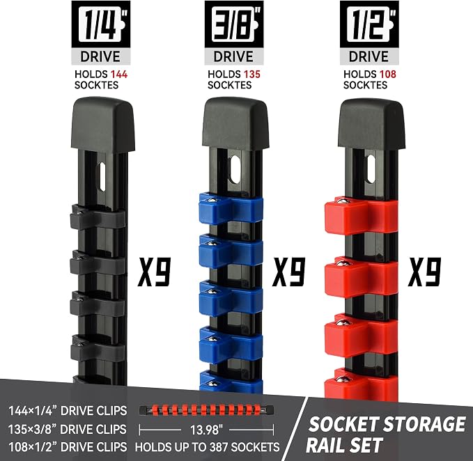 Socket Organizer Drive ABS Tools-Socket Holder, 3/8-Inch x 135 Clips, 1/2-Inch - Image 2