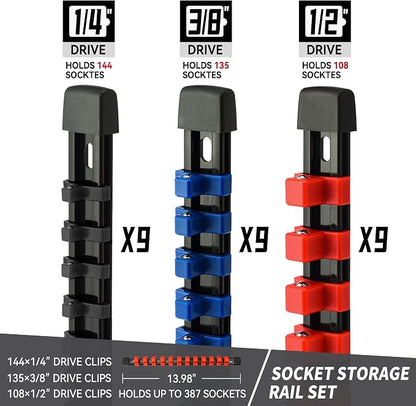 Socket Organizer Drive ABS Tools-Socket Holder, 3/8-Inch x 135 Clips, 1/2-Inch - Image 2