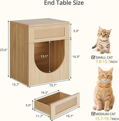 End Table with Drawer, 20 Inch Artificial Rattan Night Stand - Image 2