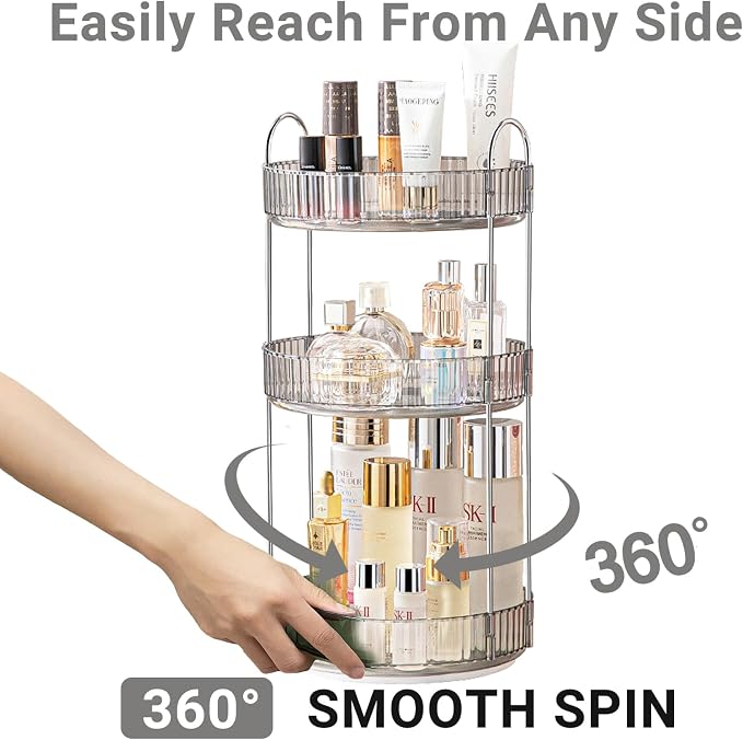 360 Rotating Makeup Organizer, 3 Tier Large Capacity Make Up Organizers and - Image 3