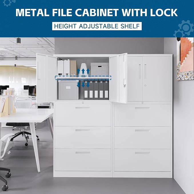 3-Drawer Metal File Cabinet, Lateral Vertical Filing Cabinets - Image 8