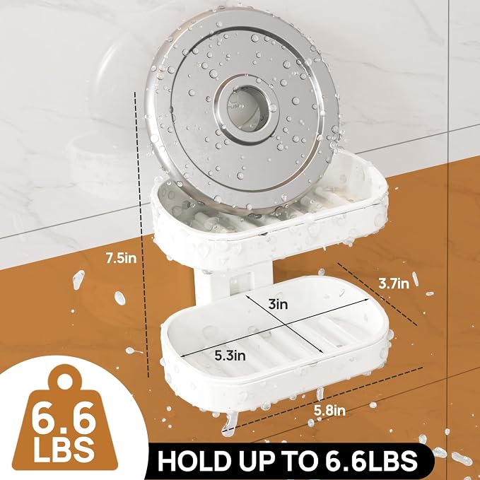 LEVERLOC Soap Dish Holder for Shower Double Layer Suction Cup Wall Mounted - Image 5