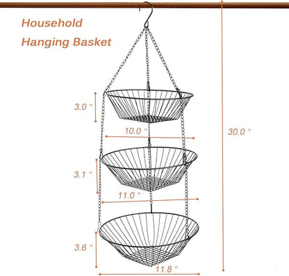 JUNCHU CHERRY 3-Tier Wire Fruit Hanging Basket 2 Packs, non-Punching Wall - Image 3