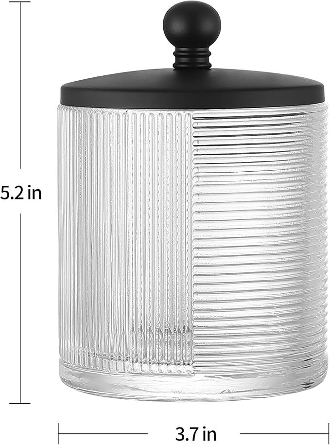 Clear Transparent Apothecary Ribbed Geometric Etched Glass Jar W/Matte Black - Image 2