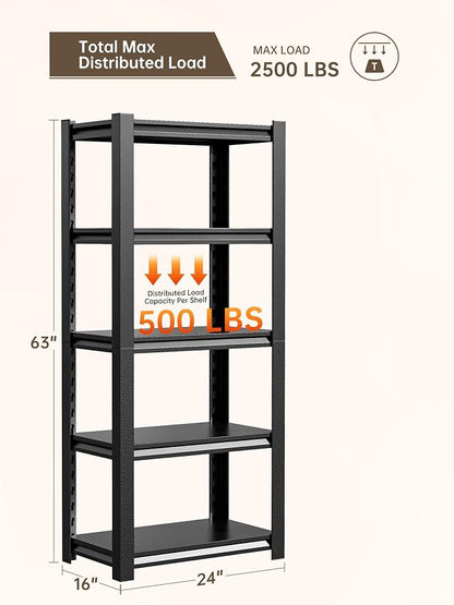 JHYKHG 63" H Storage Shelves, 5-Tier Heavy Duty Garage Shelving, Adjustable - Image 3