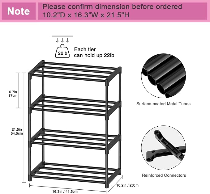 Autonomier 4 Tier Extra Small Shoe Rack, Narrow Stackable Shoe Shelf - Image 4