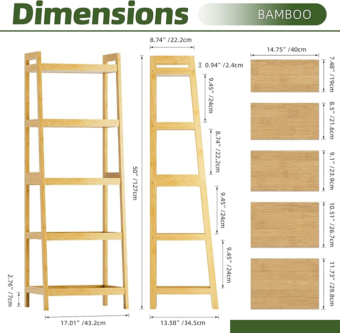 Bookshelf, 5 Tier Ladder Bookcase - Image 3