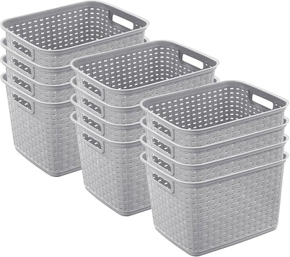 Sterilite 12-Pack Tall Weave Basket, Wicker-Style Plastic Open Storage Bin by Sterilite