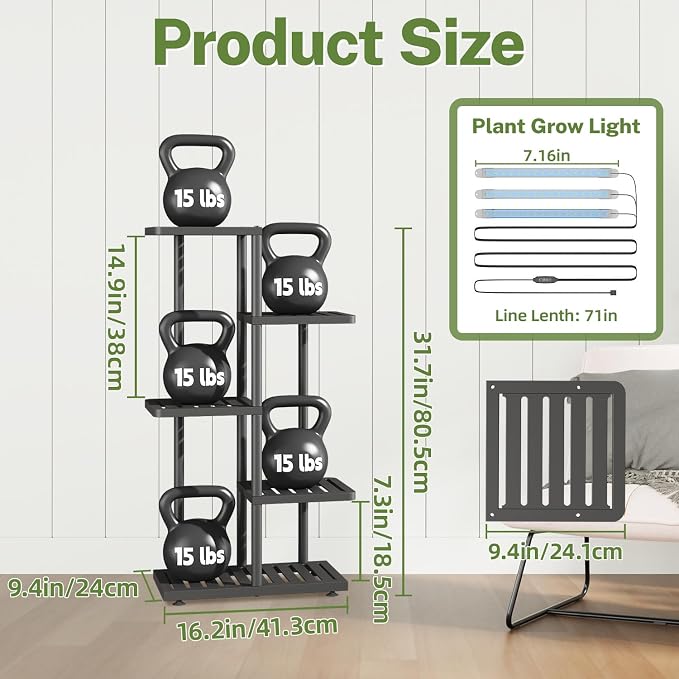 iDavosic.ly Plant Stand with Grow Light Indoor Outdoor, 4-Tier Tall Metal - Image 3