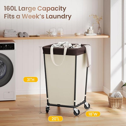 160L Laundry Basket with Wheels, 2-section Rolling Laundry Basket, Large - Image 3