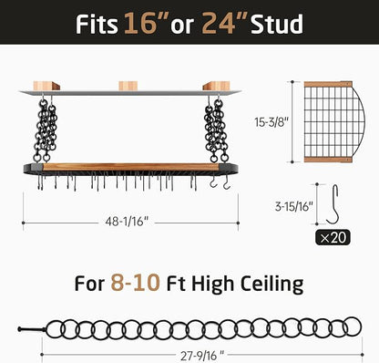 KES 48 Inch Large Hanging Pot Rack Ceiling Mount - Image 5