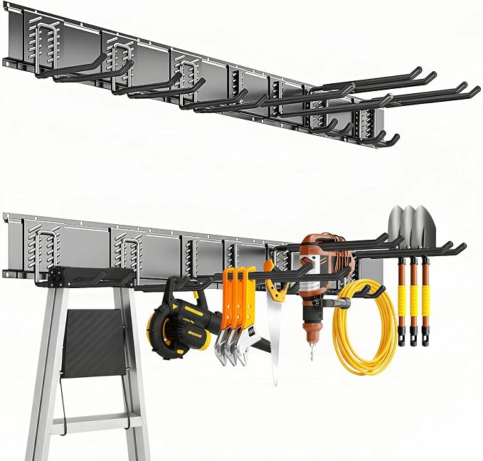 Garage Tool Organizer Wall Mount, 48inch Heavy-Duty Garage Storage System and by Unknown