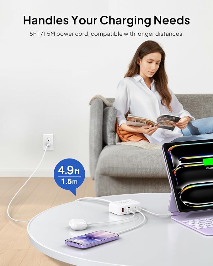 USB C Fast Charger, 100W GaN 6 Port Type C Charging Station Hub Block Cube - Image 9
