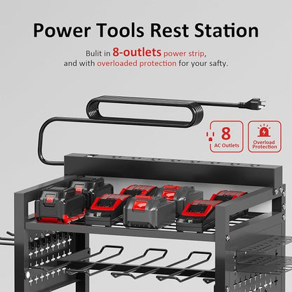Power Tool Organizer Cart with 8 Charger Ports & Adjustable Storage, Garage - Image 3