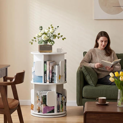2-Tier 360° Rotating Bookshelf, Round Floor Standing Bookcase - Image 7