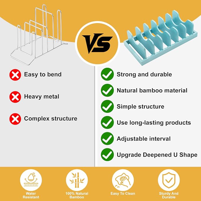 MinBoo Bamboo Pot Lid Organizer Pot Lid Holder, Pot and Pan Organizer Drawer - Image 4