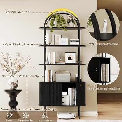 BREEZEHEAT 71" Tall Fluted Arched Bookshelf, Modern Bookshelf - Image 3