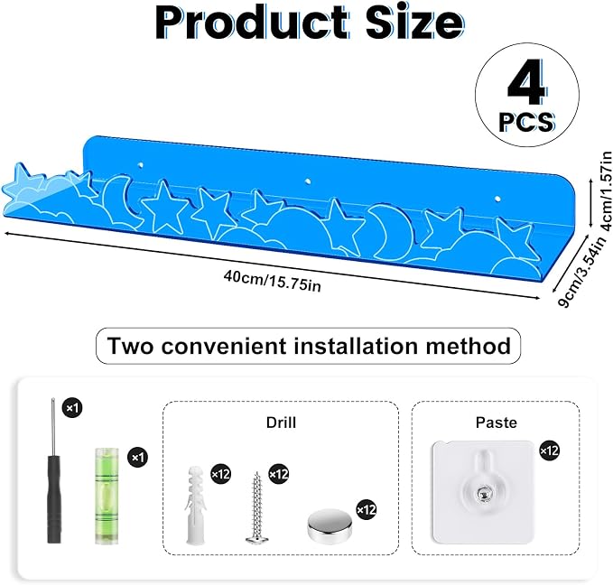 Floating Shelves for Wall, 4 Pack 15.7’’x 3.5’’Adhesive Acrylic Shelves - Image 3