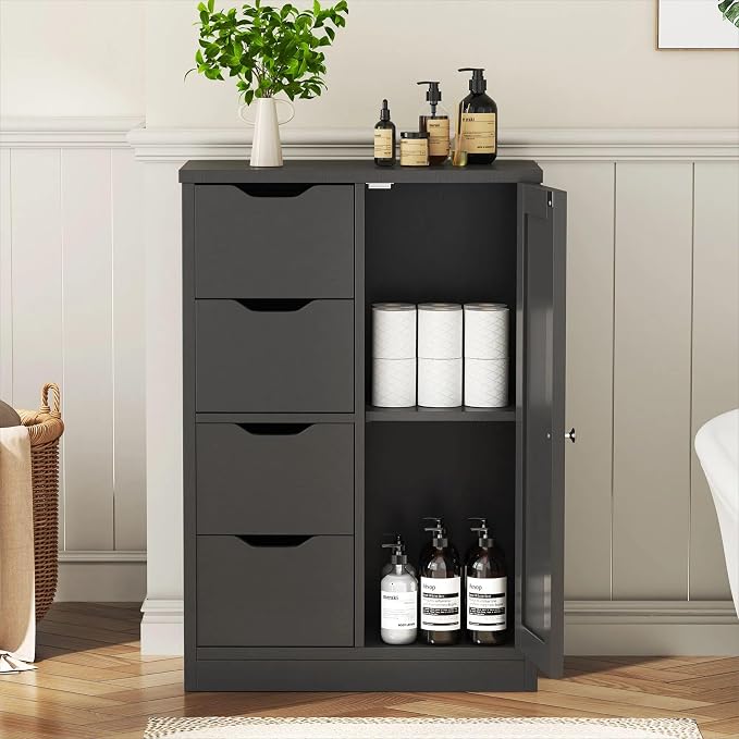 Vongrasig Bathroom Floor Cabinet, Wooden Storage Organizer - Image 2
