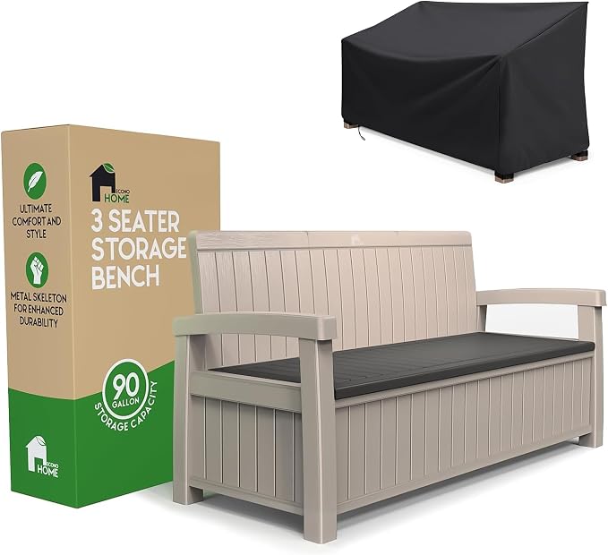 EconoHome 3 Seat Outdoor Storage Bench by EconoHome