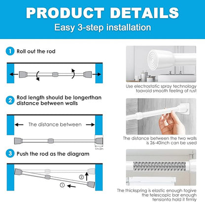MEXAU 2Pack Spring Tension Curtain Rod 26-39 inch White Small Tension Rod | - Image 6