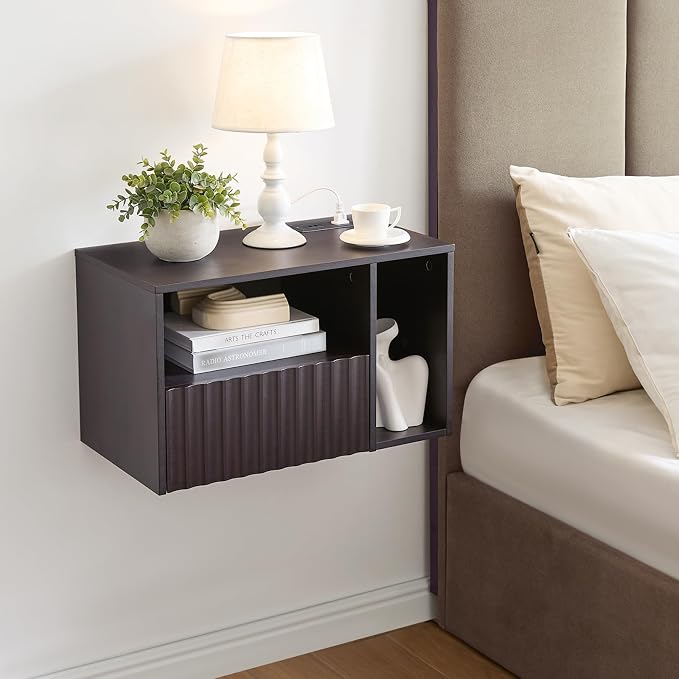 Modern Espresso Fluted Floating Nightstand - Image 6