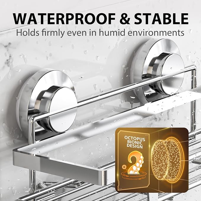 LEVERLOC Shower Caddy Suction Cup 2 Pack, Shower Shelf - Image 7
