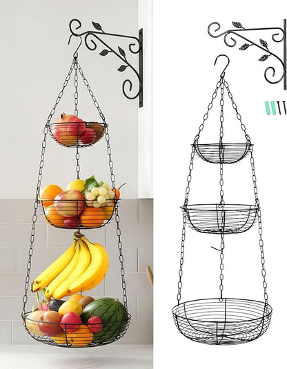 Hanging Fruit Basket for Kitchen, 3-Tier Hanging Fruit Basket | Easy by FANGSUN