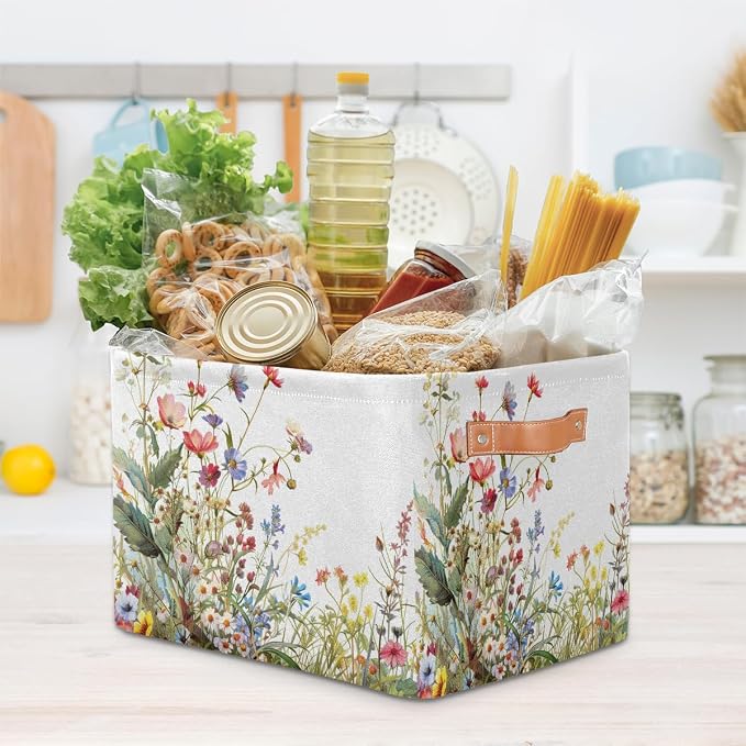 Pardick Basket Storage Bins Flower Floral Grass Rectangle Cube Basket Box Kids - Image 7