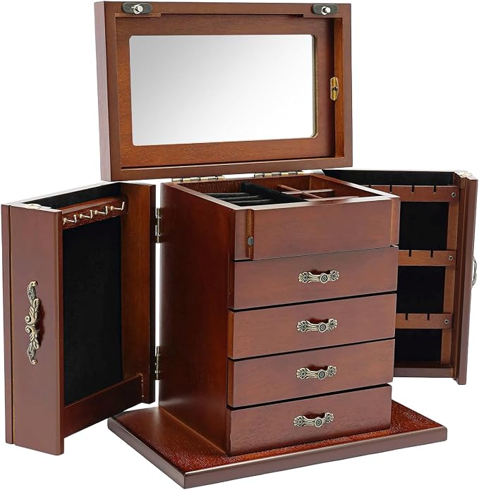 4-Drawer Wooden Jewelry Box, Wood Jewelry Organizer - Image 5