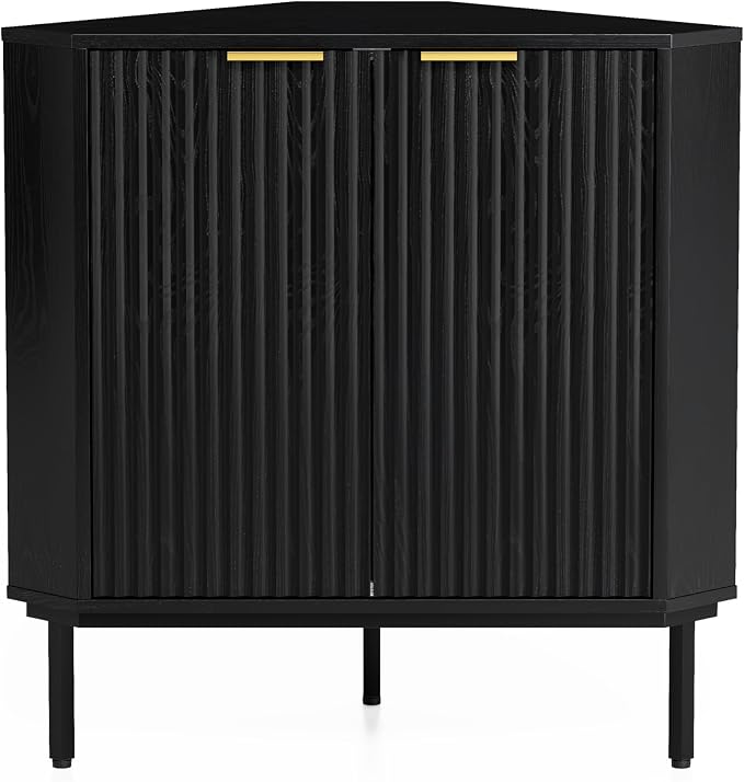 Modern Fluted Corner Cabinet, Wooden Small Floor Storage Cabinet - Image 6
