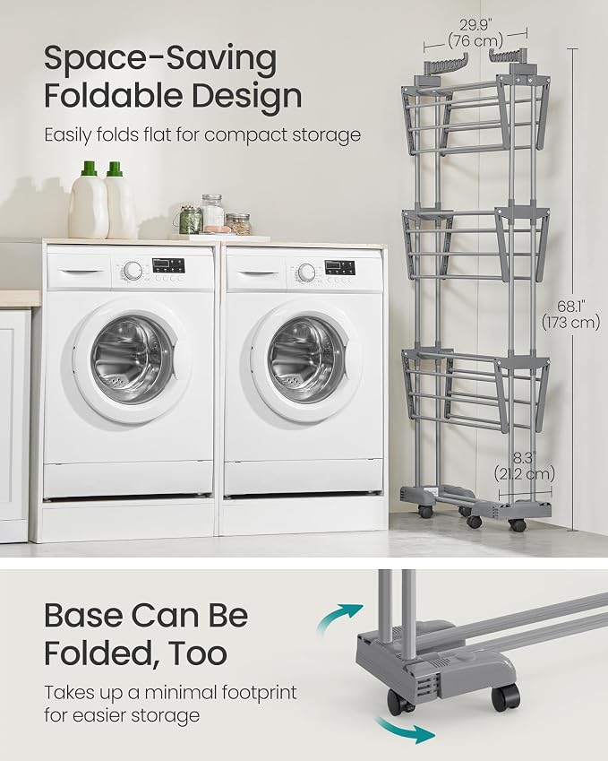 SONGMICS Clothes Drying Rack 4-Tier, Foldable Laundry Drying Rack 68.1-Inch Tall - Image 4